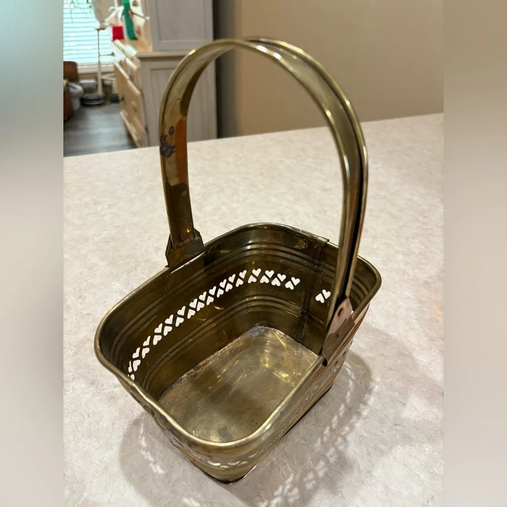 Vintage Cottagecore Brass Basket Made in India